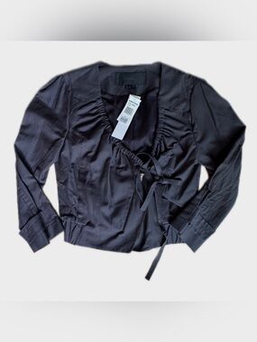 NWT Hanii Y Cropped Ruched Drawstring Jacket Dark Grey Size 42 S